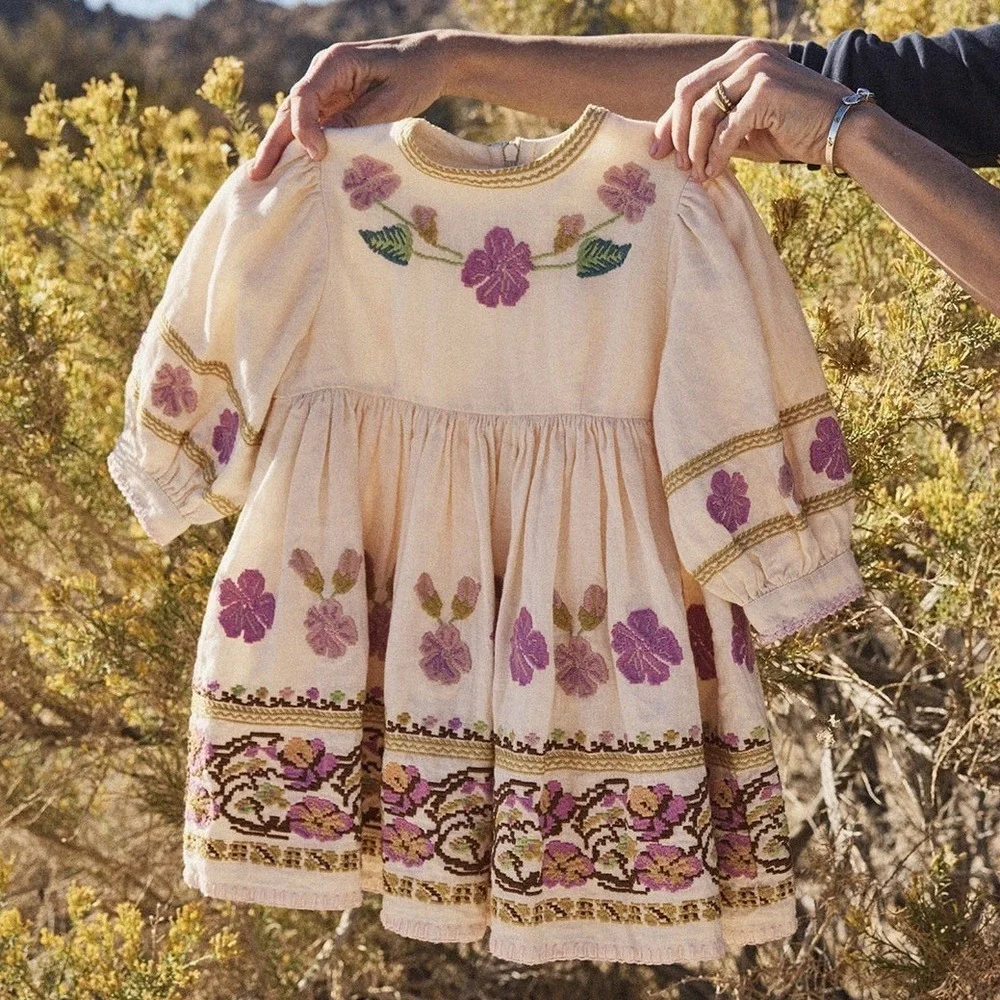 Apolina Kids Mya Dress‎ in String 3-5 Years Floral Embroidered Boho Girls